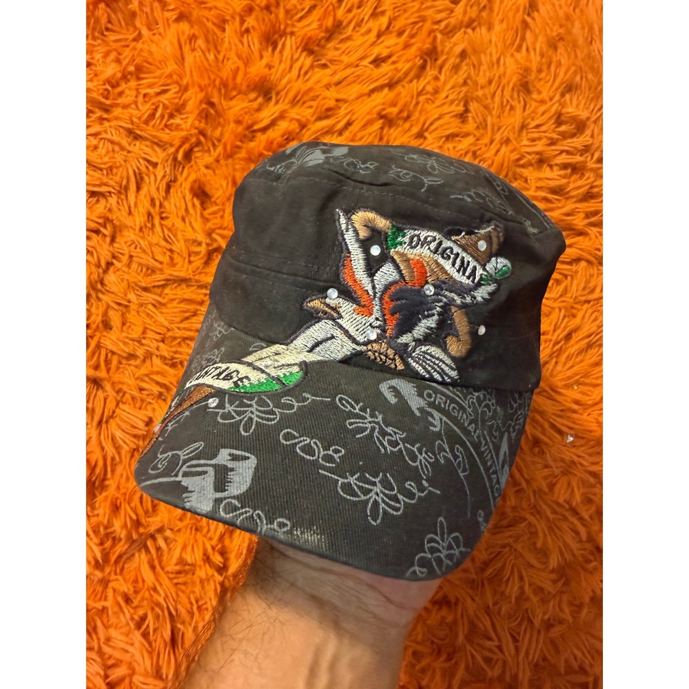 Original Vintage Military Cadet Cap Black Embroidered Pin Up Girl Rhinestone Hat